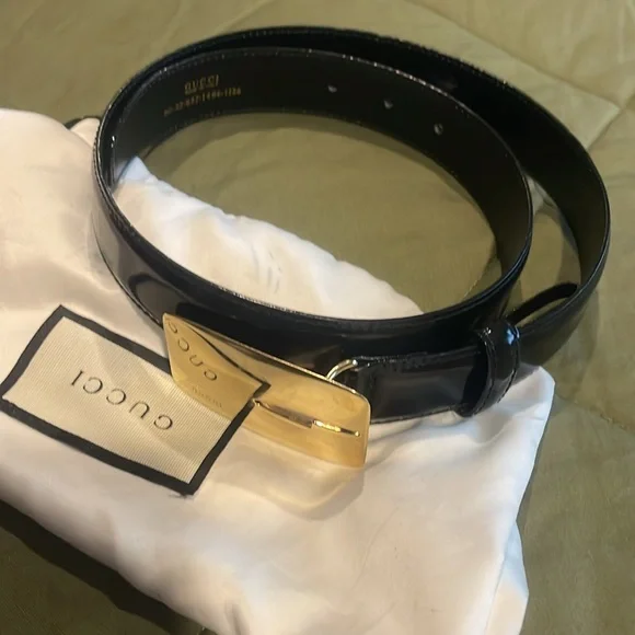 Gucci black leather vintage belt Authentic Vintage Gucci Grommet Black Leather Wide Belt 144195 85/34  main image 4